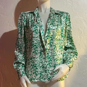 1970s Vintage Floral Blouse in Spring Green, size M